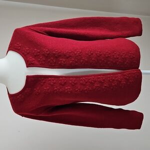 MFH Knits Cardigan Alpaca Wool Red Floral Embroidered SZ M Holiday